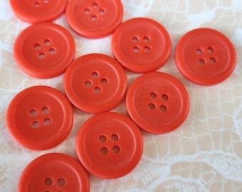 10 Red Orange Vintage Buttons 3/4 Inch 4 Hole Buttons