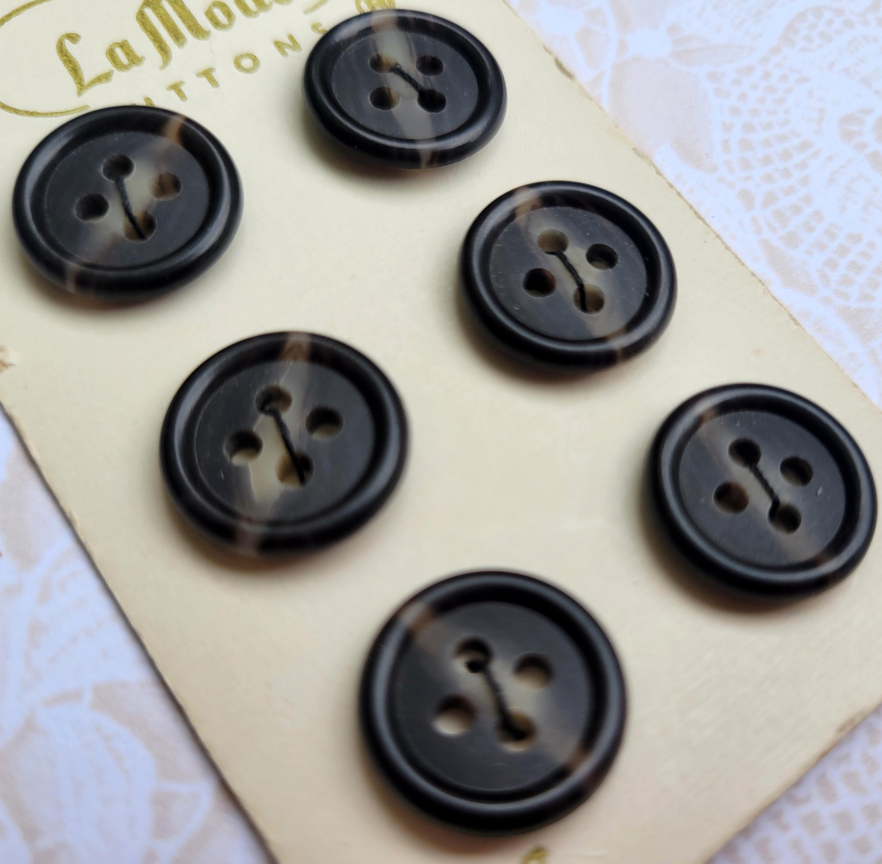 6 Vintage Brown 2-tone Buttons: La Mode 4-hole Buttons 9/16 Inch (14mm ...