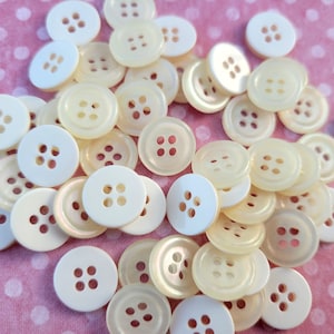 20 Reversible White Cream Vintage 4 Hole Buttons 1/2 Inch Sew Thru Buttons