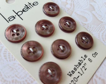 8 Brown 4 Hole Vintage Buttons 1/2 Inch 12mm La Petite Button Card