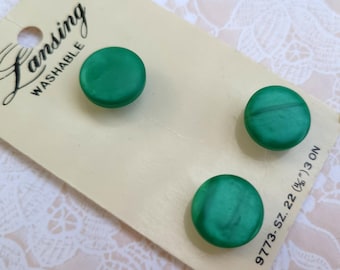 3 Green Shank Vintage Buttons 9/16 Inch 14mm Lansing Button Card