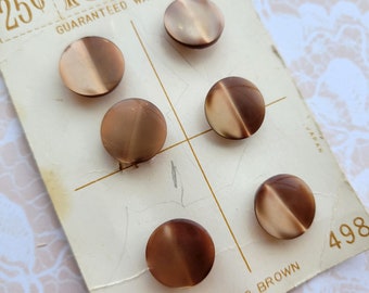 6 Brown Vintage Shank Buttons 9/16 Inch 14mm Le Chic Button Card