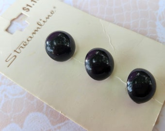 3 Black Half Ball Vintage Shank Buttons 1/2 Inch 13mm Streamline Buttons