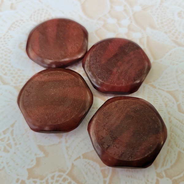 4 Hexagon Vintage Buttons Redish Brown 7/8 Inch 23mm