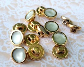 10 Vintage Gold Metal and White Center Shank Buttons 7/16 Inch