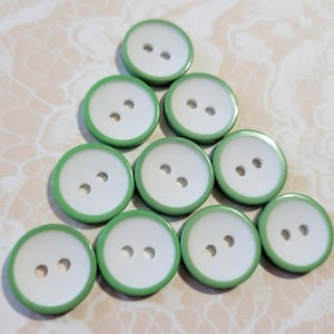 Green & White Vintage Buttons 2 Hole Sew Thru 9/16 Inch Buttons