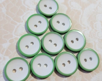 Green & White Vintage Buttons 2 Hole Sew Thru 9/16 Inch Buttons