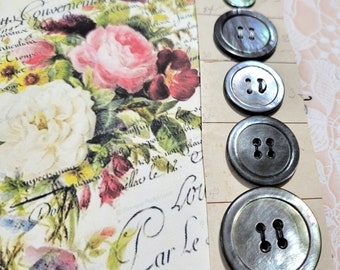 5 Mother of Pearl Buttons 4 Hole Different Sizes MOP Vintage Buttons