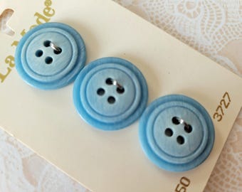 3 Dusty Blue 4 Hole Vintage Buttons 3/4 Inch 20mm La Mode