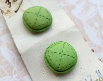 2 Lime Green Leather Look Vintage Buttons 3/4 Inch 20mm Rounded Square Buttons