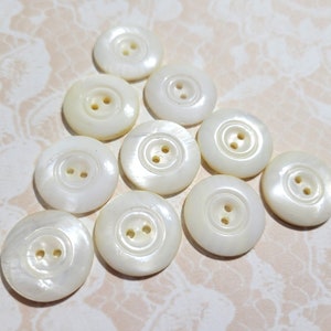 10 Creamy White Pearl Buttons 3/4 Inch 2 Hole Sew Thru Vintage Buttons