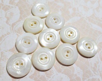 10 Creamy White Pearl Buttons 3/4 Inch 2 Hole Sew Thru Vintage Buttons