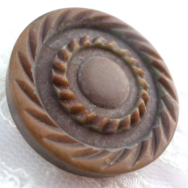 BIG Fancy Brown Vintage Button Shank Button 1 3/8 Inch