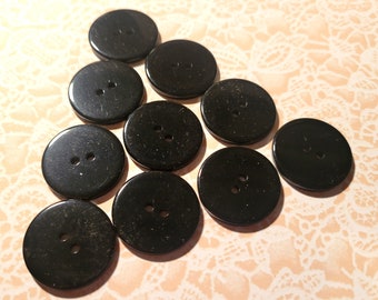 10 Shiny Black Buttons Flat Buttons Vintage Buttons 7/8 Inch 2 Hole Buttons