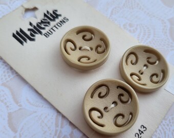 3 Tan/Beige Swirly Vintage Buttons 7/8 Inch 20mm Majestic Button Card