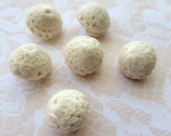 6 Crocheted Cream Shank Buttons 5/8 Inch 15mm