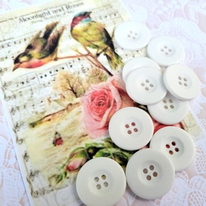 10 White Vintage Buttons 7/8 Inch 4 Hole Sew Thru Buttons