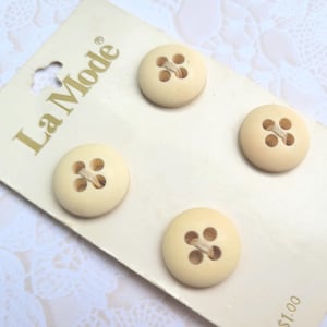 4 Creamy White 4 Hole Vintage Buttons 1/2 or 9/16 Inch