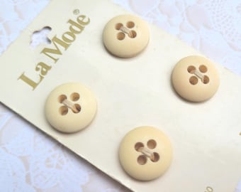 4 Creamy White 4 Hole Vintage Buttons 1/2 or 9/16 Inch
