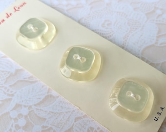 Vintage Raised Square Buttons: Clear & White Casa de Leon (3/4 Inch)