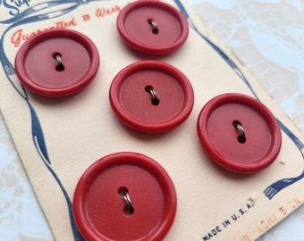 5 Dark Red Vintage Buttons 13/16 Inch 21mm Supreme Quality Button Card