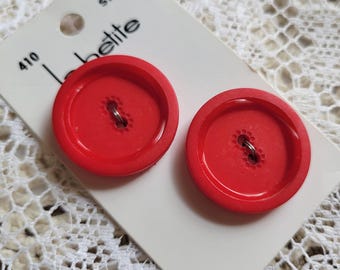 2 Big Shiny Red Coat or Jacket Buttons 1 1/8 Inch 28mm La Petite