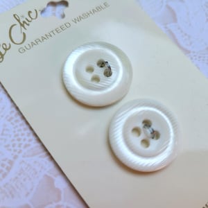 2 Shiny White 4 Hole Vintage Buttons 3/4 Inch 19mm Le Chic Button Card