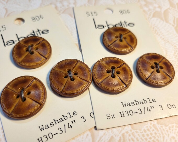 6 Brown Leather or Leather Look Buttons 3/4 Inch 20mm La Petite Button