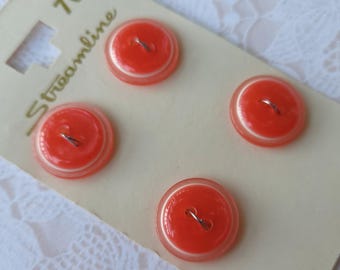 4 Orange Vintage Buttons 9/16 Inch 15mm Streamline Button Card