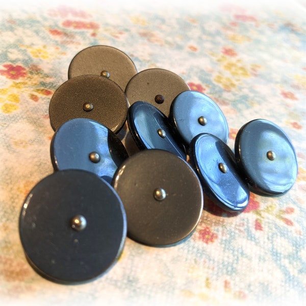 10 Gray Vintage Shank Buttons 7/8 Inch Metal Shank Dark Gray Buttons