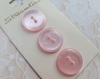 3 Pink Vintage Buttons 11/16 Inch 18mm Streamline Button Cards