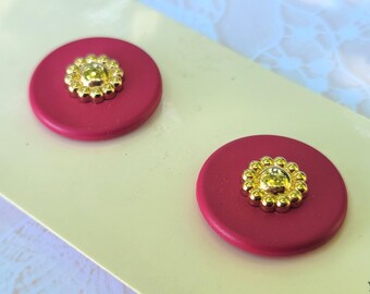 2 Fuchsia Pink & Gold Buttons 13/16 Inch 20mm JHB International