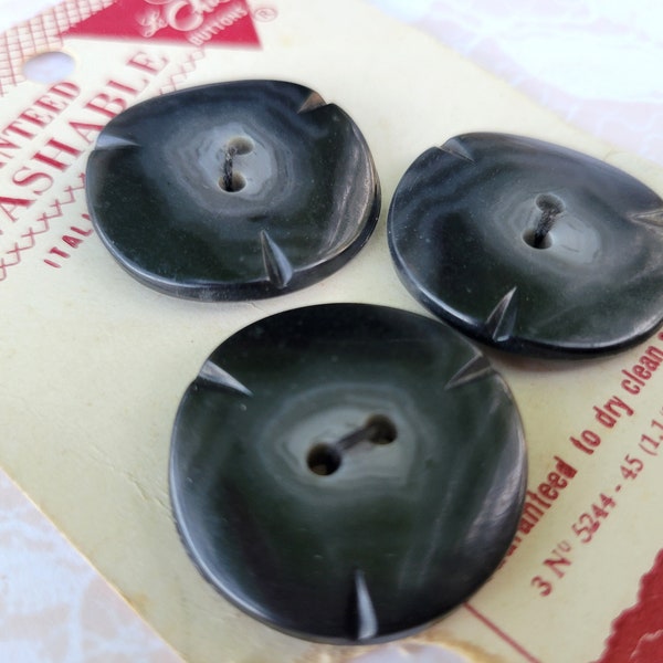 3 Gray 2-Tone Vintage Buttons 1 1/8 Inch 27mm Le Chic Button Card Made in Italy