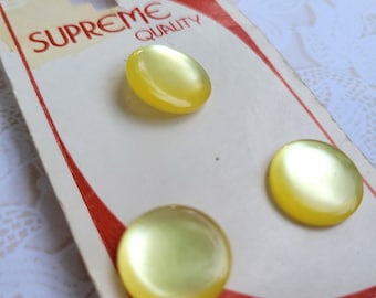 3 Yellow Vintage Shank Buttons 9/16 Inch (15mm) Supreme Quality Button Card