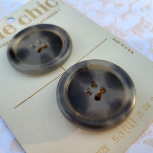 2 BIG Gray 4 Hole Vintage Buttons 1 1/8 Inch 30mm Le Chic Button Card image 1