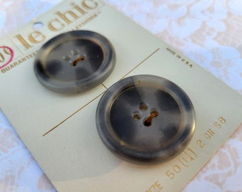 2 BIG Gray 4 Hole Vintage Buttons 1 1/8 Inch 30mm Le Chic Button Card