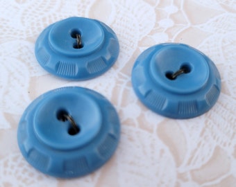 3 Blue Vintage Buttons