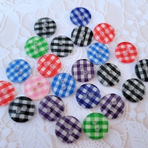 23 Gingham Buttons Red Black Blue Purple Green Pink 7/16 Inch 12mm image 3
