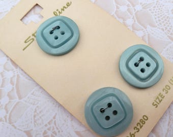 3 Blue 4 Hole Vintage Buttons 3/4 Inch 18mm Streamline Buttons