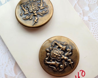 2 Bronze Vintage Crest Buttons 7/8 Inch 22mm La Mode Button Card