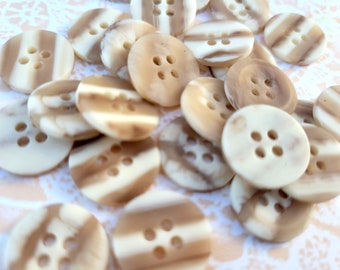 10 Vintage Tan and Cream Striped Buttons 5/8 Inch (14mm) Sew Thru Buttons