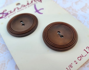 2 Brown Vintage Buttons 1 1/8 Inch 27mm Lansing Button Card