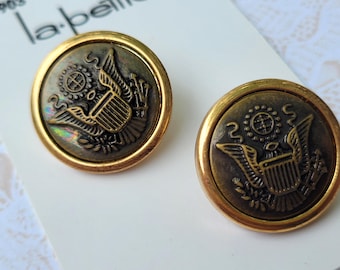 2 Gold Crest Metal Vintage Buttons 7/8 Inch 21mm La Petite