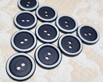 10 boutons vintage bleu marine et blanc 11/16 pouces