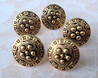 5 Gold Vintage Flower Shank Buttons 9/16 Inch
