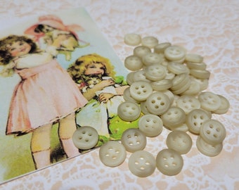 50 Small Tan Vintage Buttons 3/8 Inch 4 Hole Sew Thru Buttons