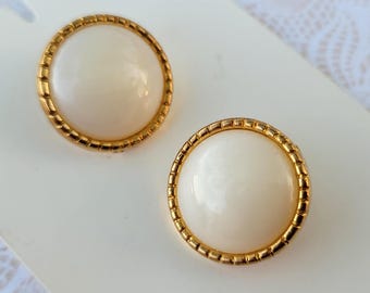 2 White with Gold Edge Fancy Buttons 3/4 Inch 19mm Le Chic