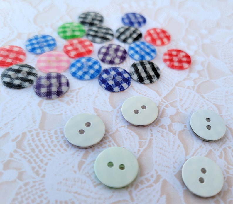 23 Gingham Buttons Red Black Blue Purple Green Pink 7/16 Inch 12mm image 2