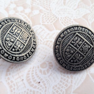 2 Silver Shield Metal Shank Buttons 7/8 Inch 22mm