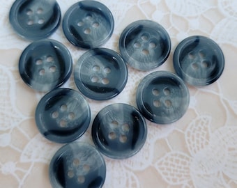 10 Shiny Blue 2 Tone Vintage 4 Hole Buttons 9/16 Inch 15mm